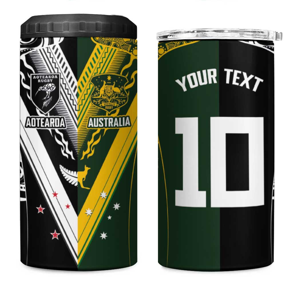 Aotearoa Australia Rugby Custom 4 in 1 Can Cooler Tumbler Maori and Aboriginal Art Sporty Style LT03 One Size: 16 oz Green - Polynesian Pride