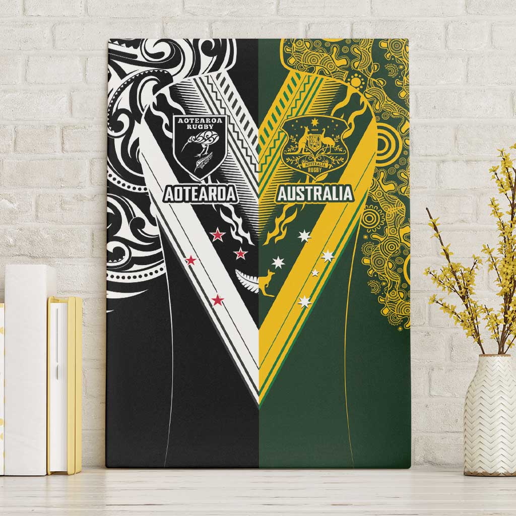 Aotearoa Australia Rugby Canvas Wall Art Maori and Aboriginal Art Sporty Style LT03 Without Frame Green - Polynesian Pride