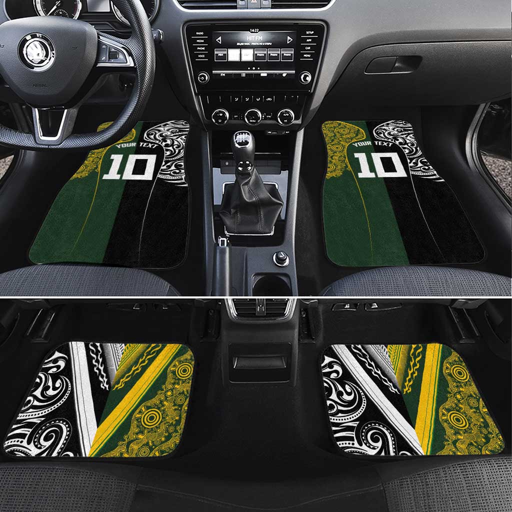 Aotearoa Australia Rugby Car Mats Maori and Aboriginal Art Sporty Style LT03 Set 4pcs Green - Polynesian Pride