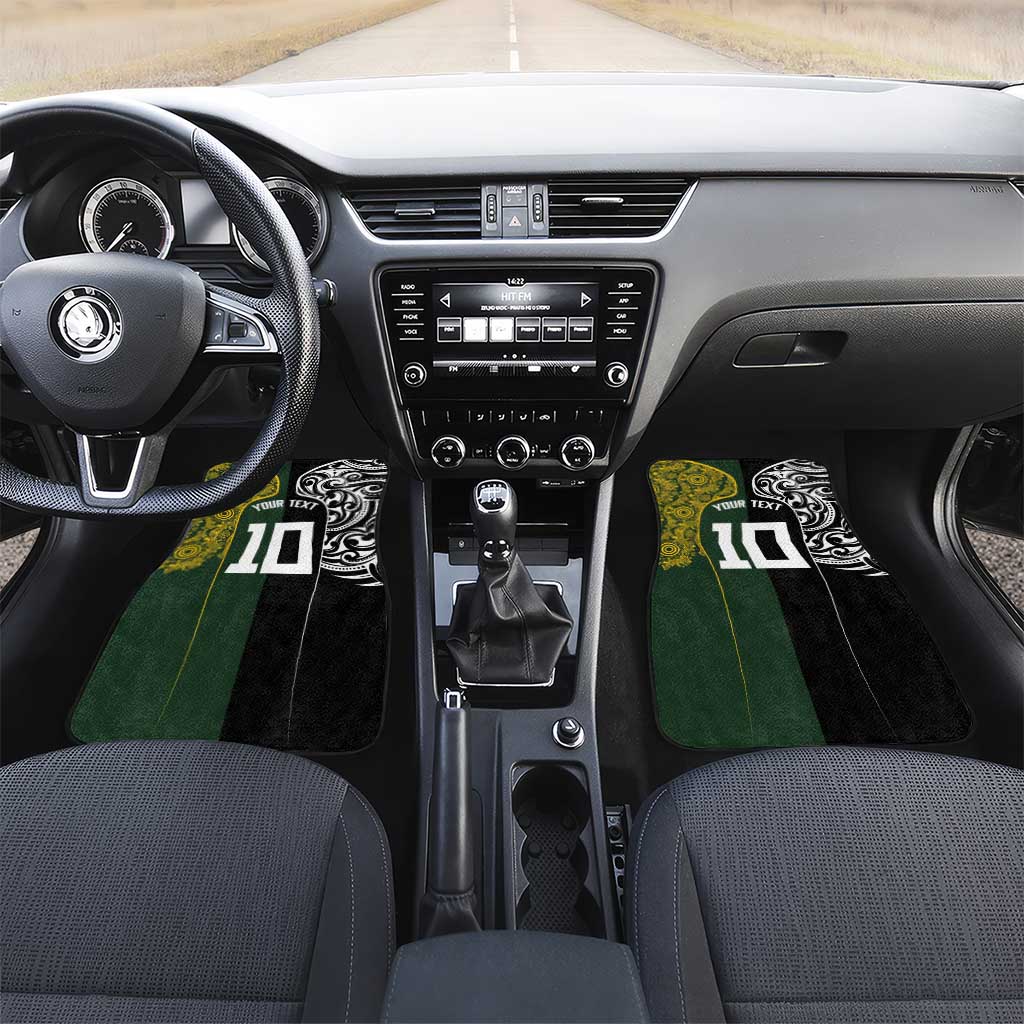 Aotearoa Australia Rugby Car Mats Maori and Aboriginal Art Sporty Style LT03 Set 2pcs - Front Green - Polynesian Pride
