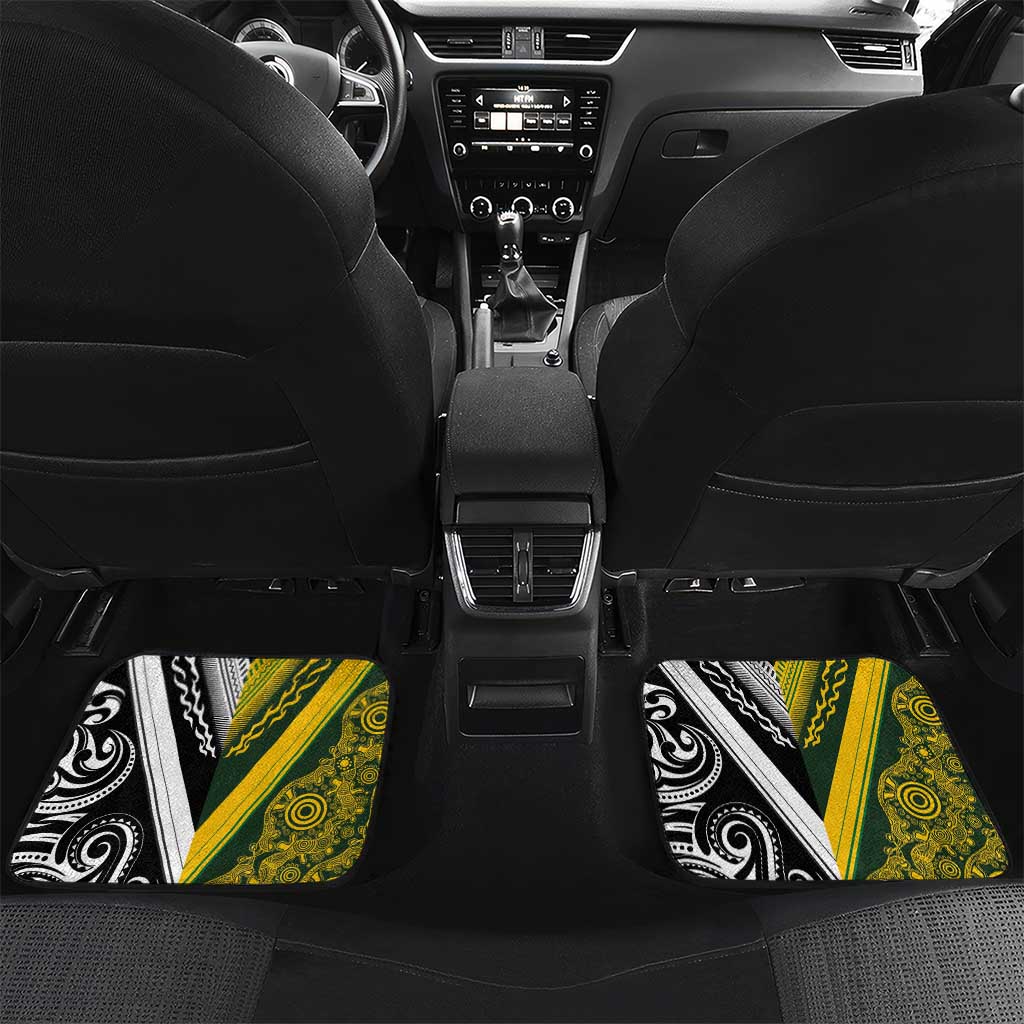 Aotearoa Australia Rugby Car Mats Maori and Aboriginal Art Sporty Style LT03 Set 2pcs - Back Green - Polynesian Pride