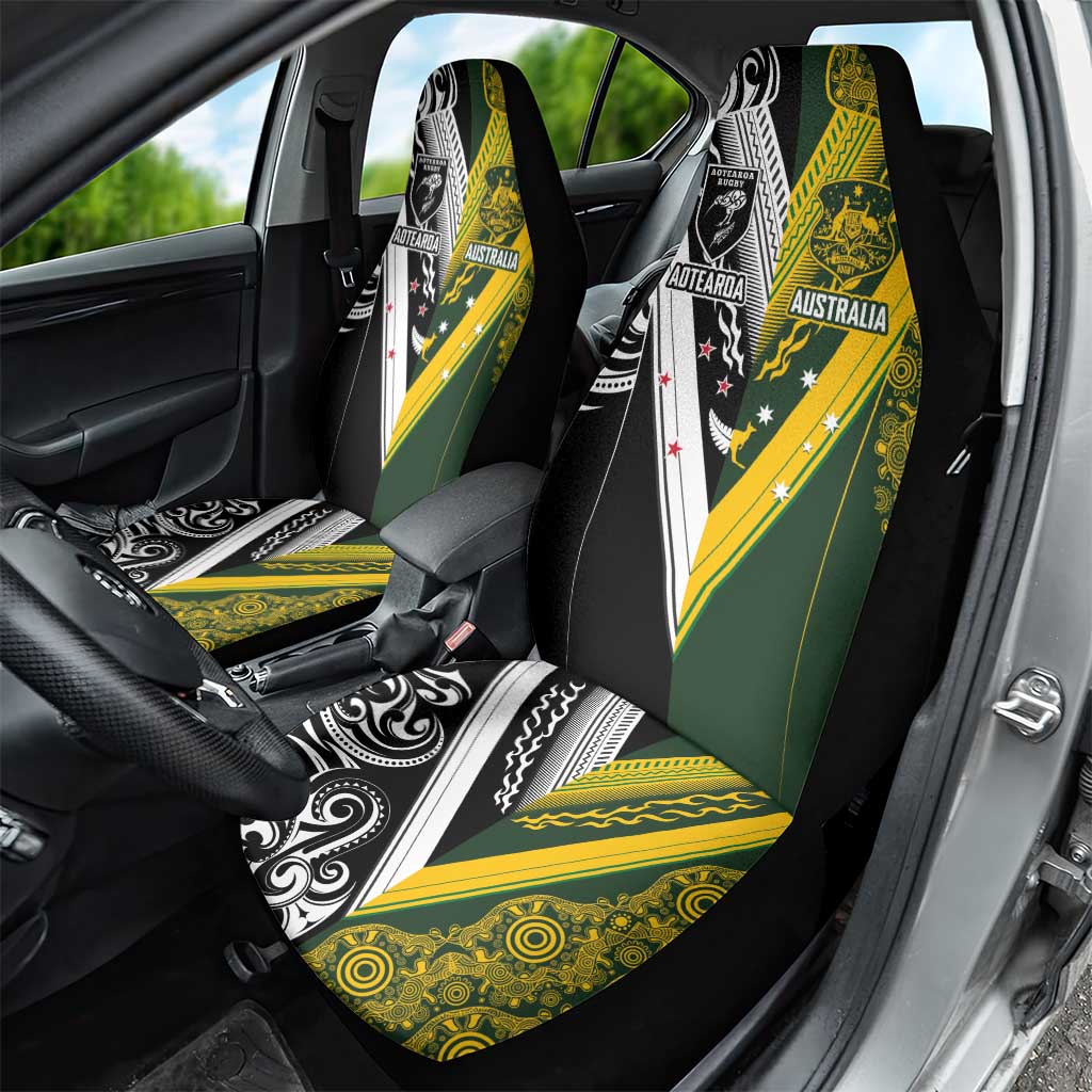 Aotearoa Australia Rugby Car Seat Cover Maori and Aboriginal Art Sporty Style - Polynesian Pride
