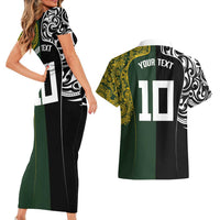 Aotearoa Australia Rugby Custom Couples Matching Short Sleeve Bodycon Dress and Hawaiian Shirt Maori and Aboriginal Art Sporty Style - Polynesian Pride