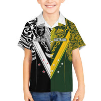Aotearoa Australia Rugby Custom Family Matching Long Sleeve Bodycon Dress and Hawaiian Shirt Maori and Aboriginal Art Sporty Style - Polynesian Pride