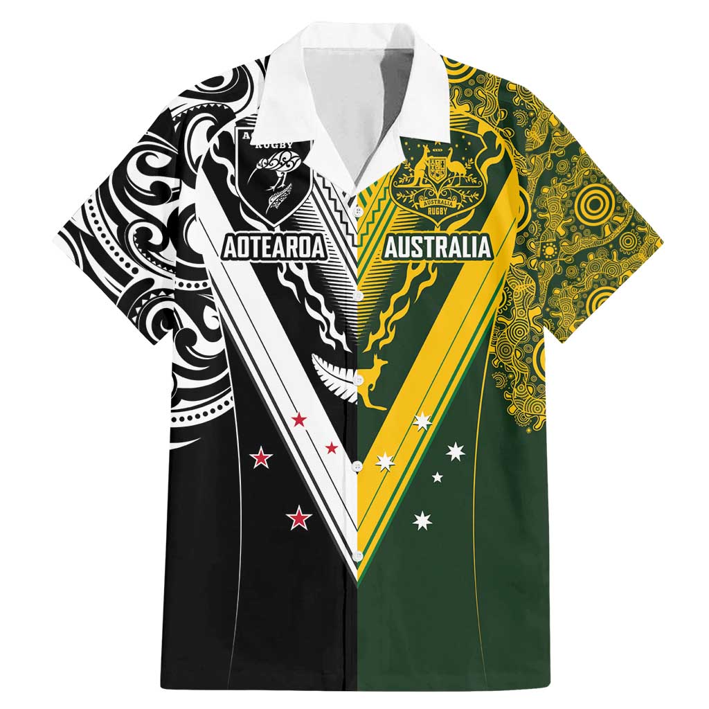Aotearoa Australia Rugby Custom Family Matching Mermaid Dress and Hawaiian Shirt Maori and Aboriginal Art Sporty Style - Polynesian Pride