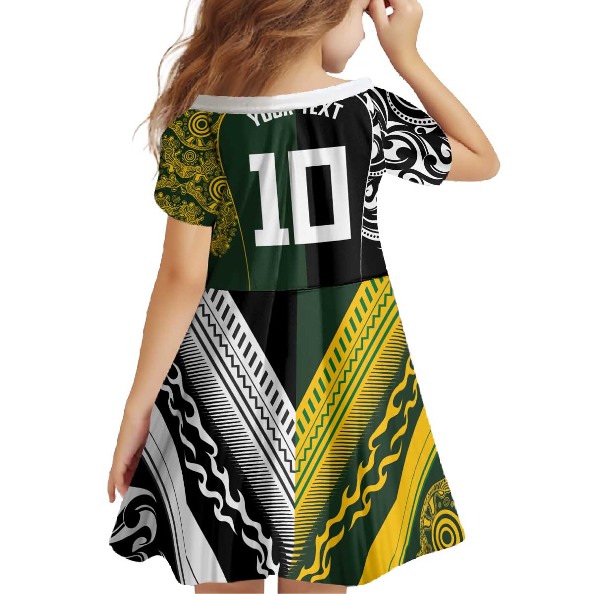 Aotearoa Australia Rugby Custom Family Matching Off The Shoulder Long Sleeve Dress and Hawaiian Shirt Maori and Aboriginal Art Sporty Style - Polynesian Pride