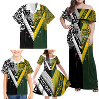 Aotearoa Australia Rugby Custom Family Matching Off Shoulder Maxi Dress and Hawaiian Shirt Maori and Aboriginal Art Sporty Style - Polynesian Pride