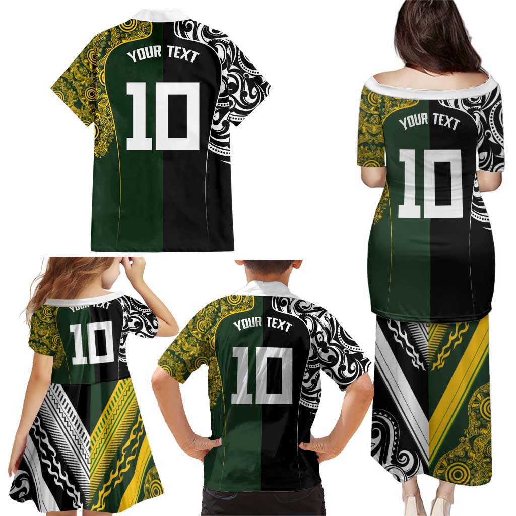Aotearoa Australia Rugby Custom Family Matching Puletasi and Hawaiian Shirt Maori and Aboriginal Art Sporty Style - Polynesian Pride