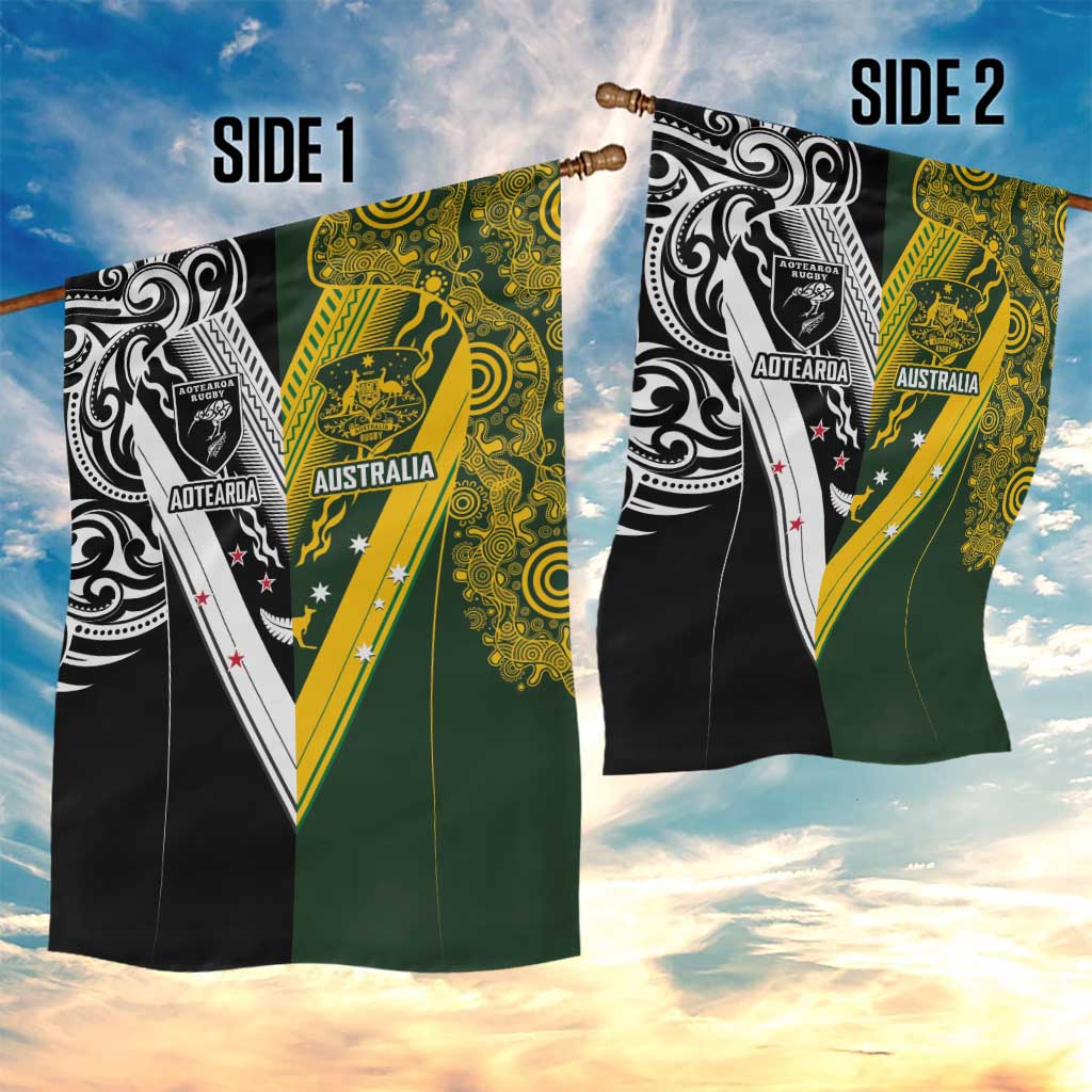 Aotearoa Australia Rugby Garden Flag Maori and Aboriginal Art Sporty Style - Polynesian Pride