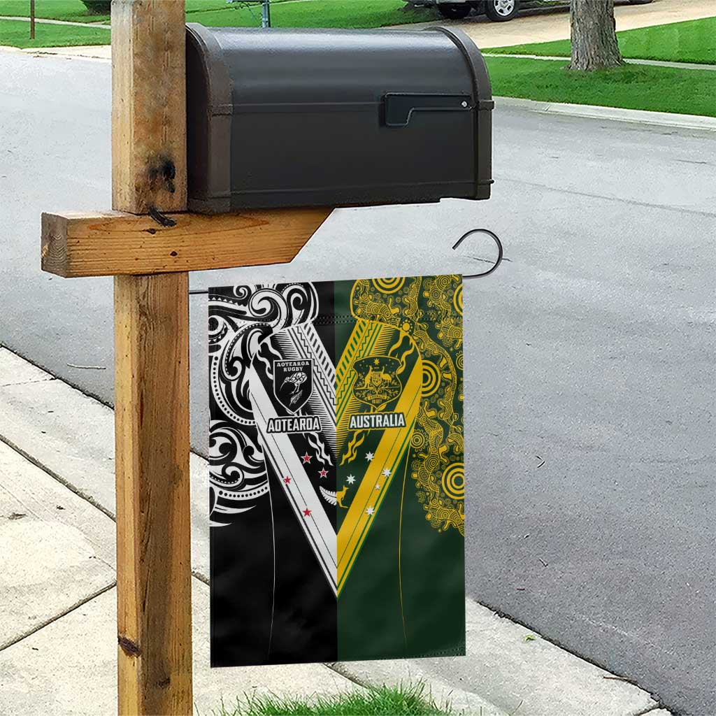 Aotearoa Australia Rugby Garden Flag Maori and Aboriginal Art Sporty Style - Polynesian Pride