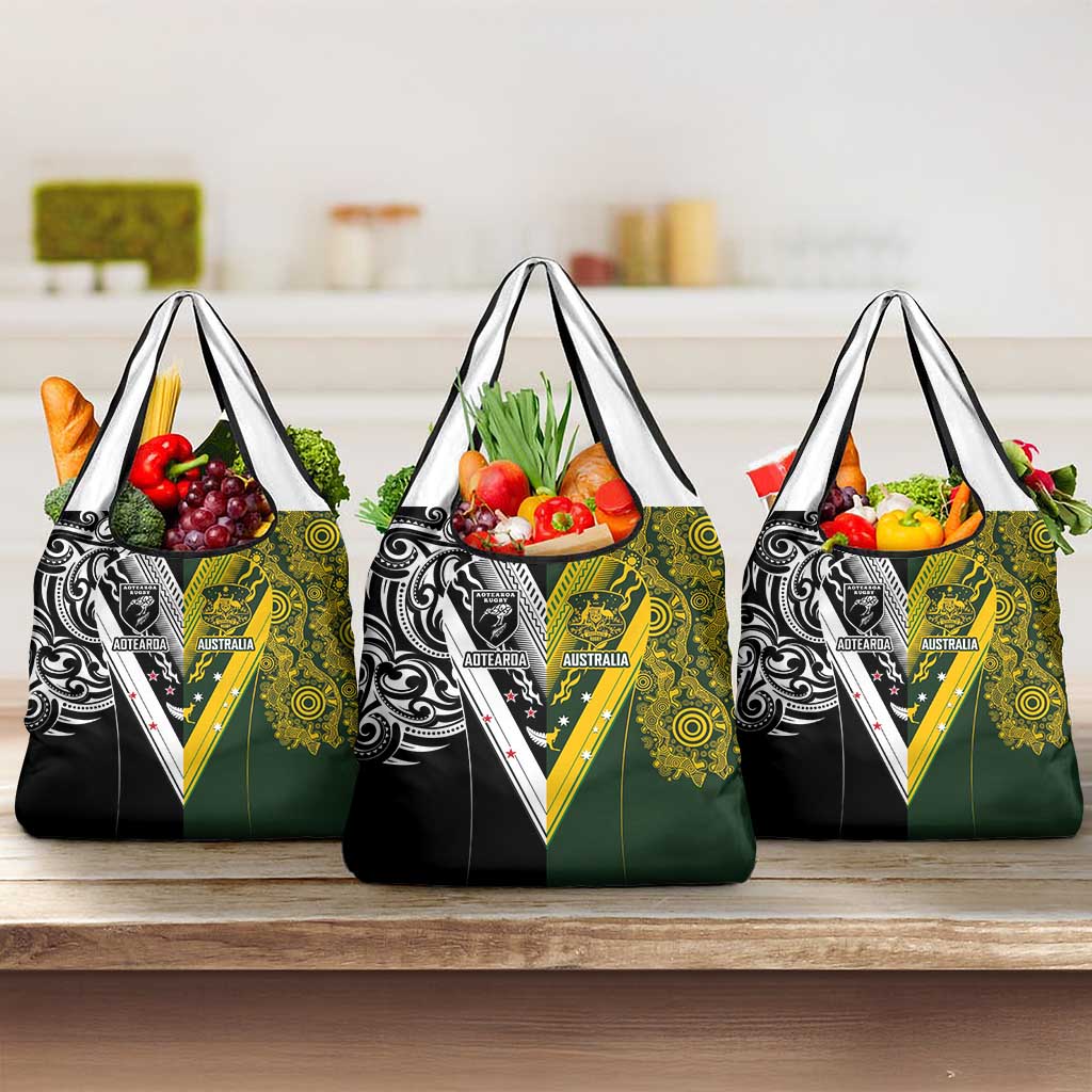 Aotearoa Australia Rugby Grocery Bag Maori and Aboriginal Art Sporty Style LT03 3-pack One Size Green - Polynesian Pride