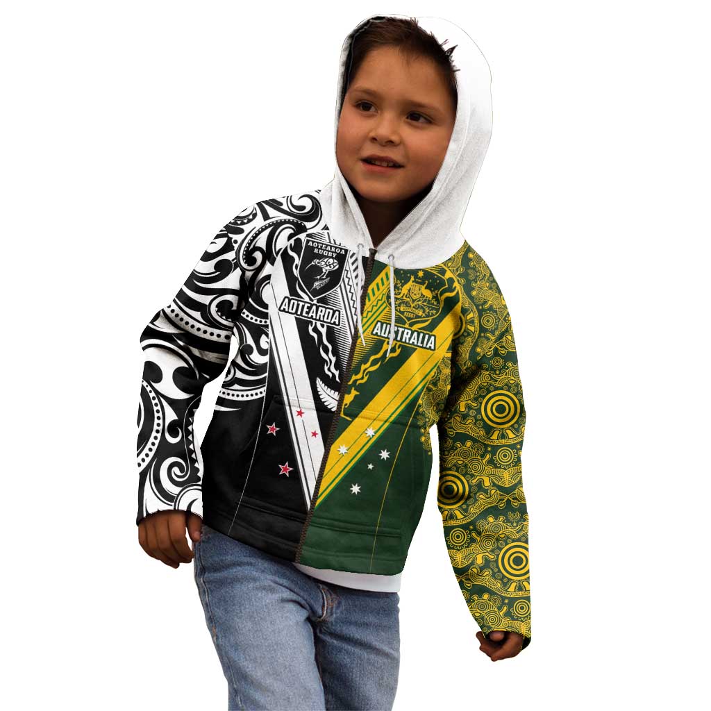 Aotearoa Australia Rugby Custom Kid Hoodie Maori and Aboriginal Art Sporty Style - Polynesian Pride