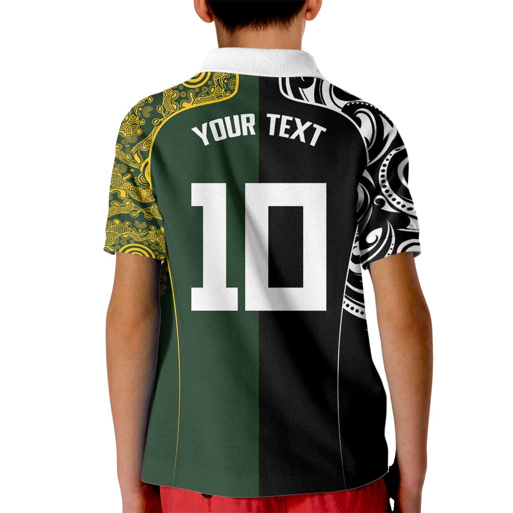 Aotearoa Australia Rugby Custom Kid Polo Shirt Maori and Aboriginal Art Sporty Style - Polynesian Pride