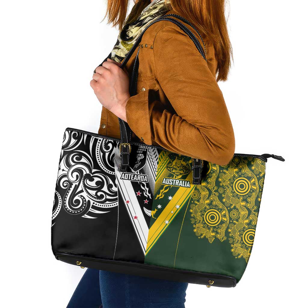 Aotearoa Australia Rugby Leather Tote Bag Maori and Aboriginal Art Sporty Style - Polynesian Pride