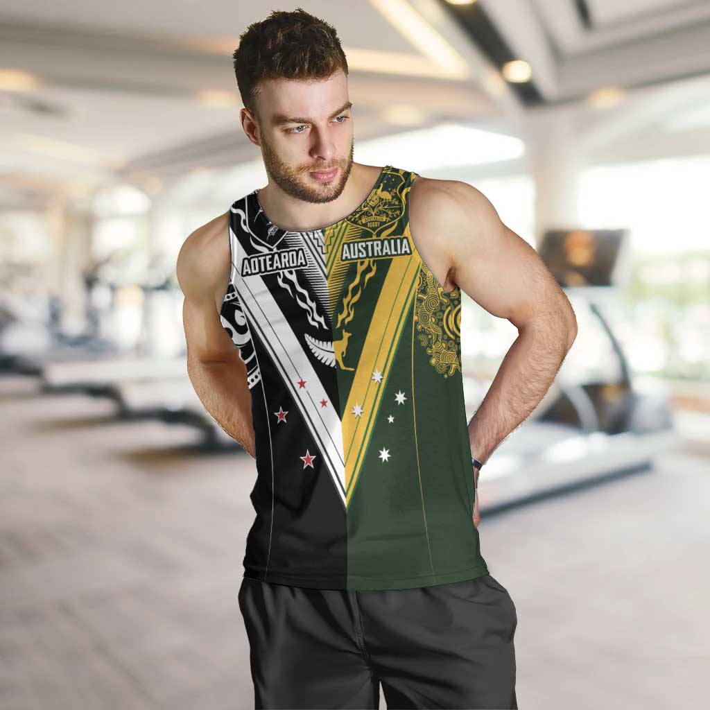 Aotearoa Australia Rugby Custom Men Tank Top Maori and Aboriginal Art Sporty Style - Polynesian Pride