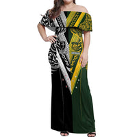 Aotearoa Australia Rugby Custom Off Shoulder Maxi Dress Maori and Aboriginal Art Sporty Style - Polynesian Pride