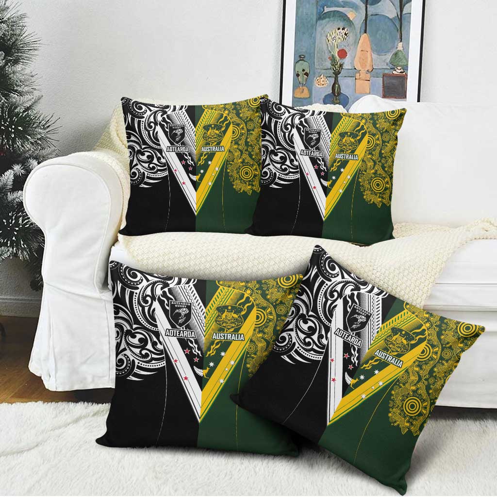 Aotearoa Australia Rugby Pillow Cover Maori and Aboriginal Art Sporty Style - Polynesian Pride