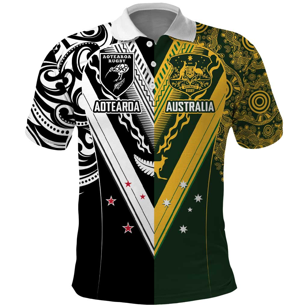 Aotearoa Australia Rugby Custom Polo Shirt Maori and Aboriginal Art Sporty Style - Polynesian Pride