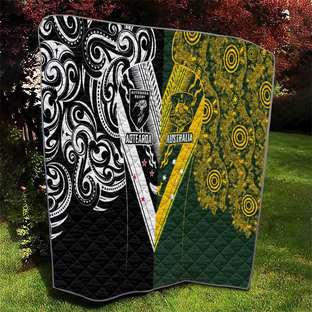 Aotearoa Australia Rugby Quilt Maori and Aboriginal Art Sporty Style - Polynesian Pride