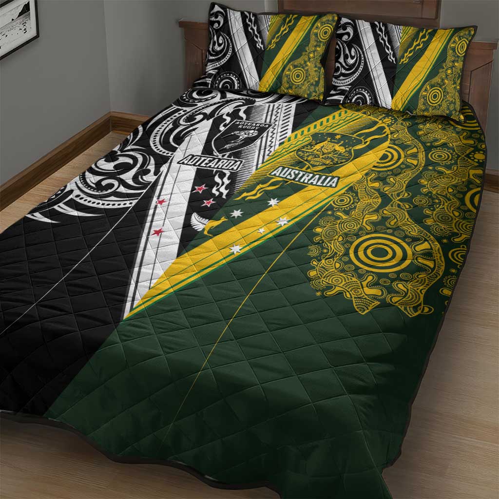 Aotearoa Australia Rugby Quilt Bed Set Maori and Aboriginal Art Sporty Style - Polynesian Pride