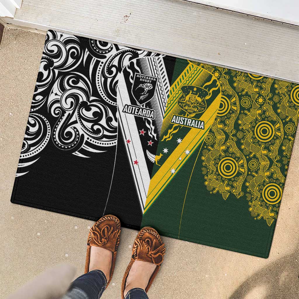 Aotearoa Australia Rugby Rubber Doormat Maori and Aboriginal Art Sporty Style - Polynesian Pride