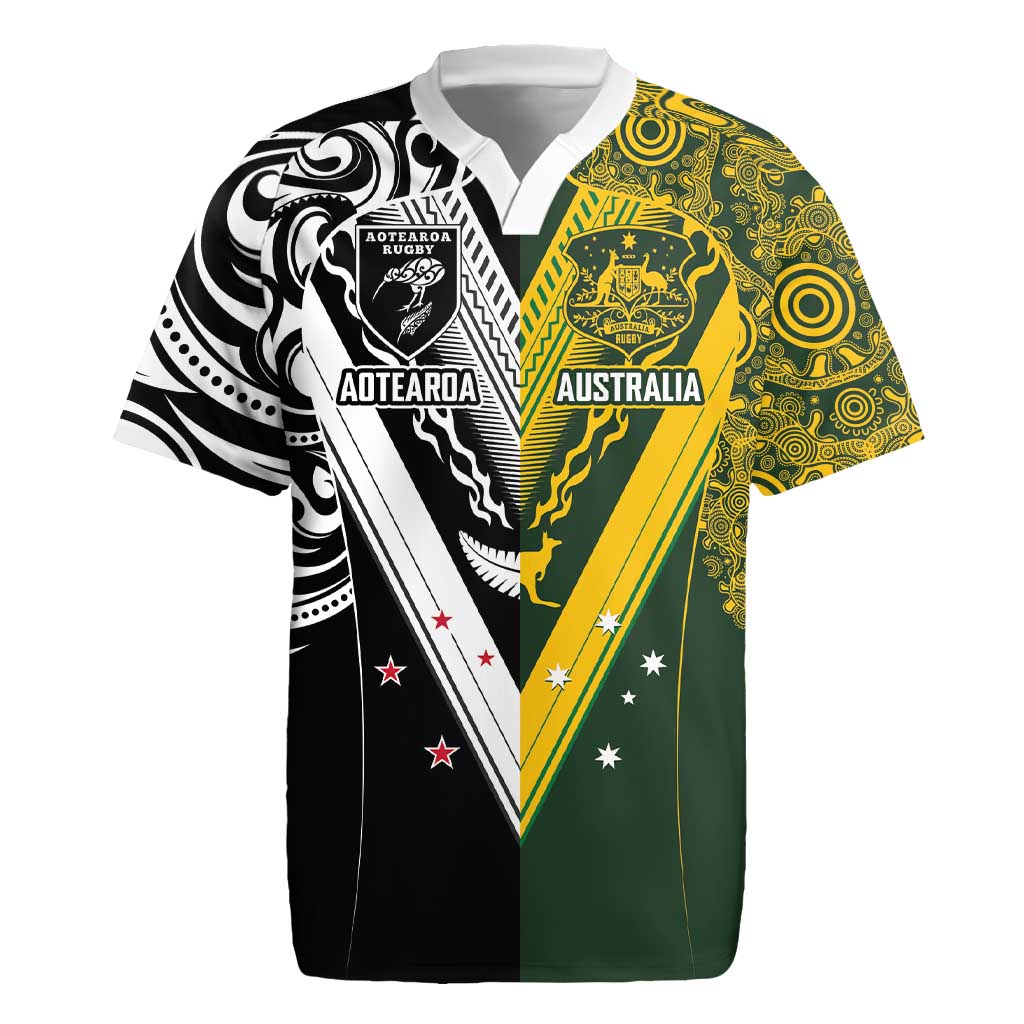 Aotearoa Australia Rugby Custom Rugby Jersey Maori and Aboriginal Art Sporty Style LT03 Green - Polynesian Pride