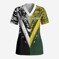 Aotearoa Australia Rugby Custom Scrub Top Maori and Aboriginal Art Sporty Style - Polynesian Pride