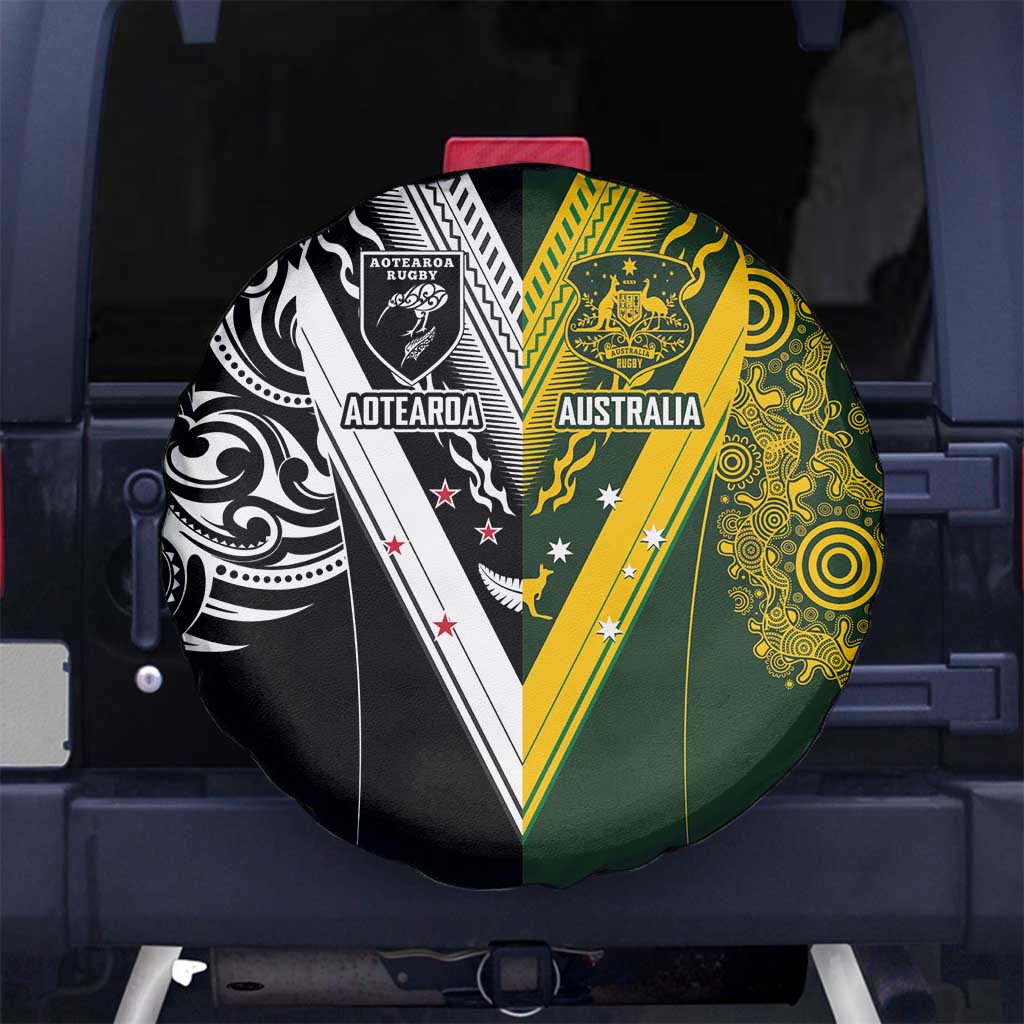 Aotearoa Australia Rugby Spare Tire Cover Maori and Aboriginal Art Sporty Style - Polynesian Pride