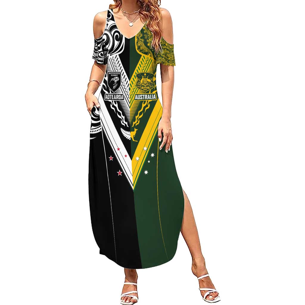 Aotearoa Australia Rugby Custom Summer Maxi Dress Maori and Aboriginal Art Sporty Style - Polynesian Pride