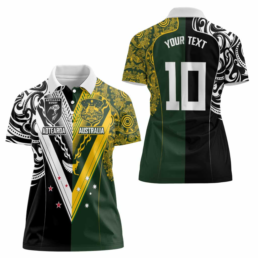 Aotearoa Australia Rugby Custom Women Polo Shirt Maori and Aboriginal Art Sporty Style - Polynesian Pride