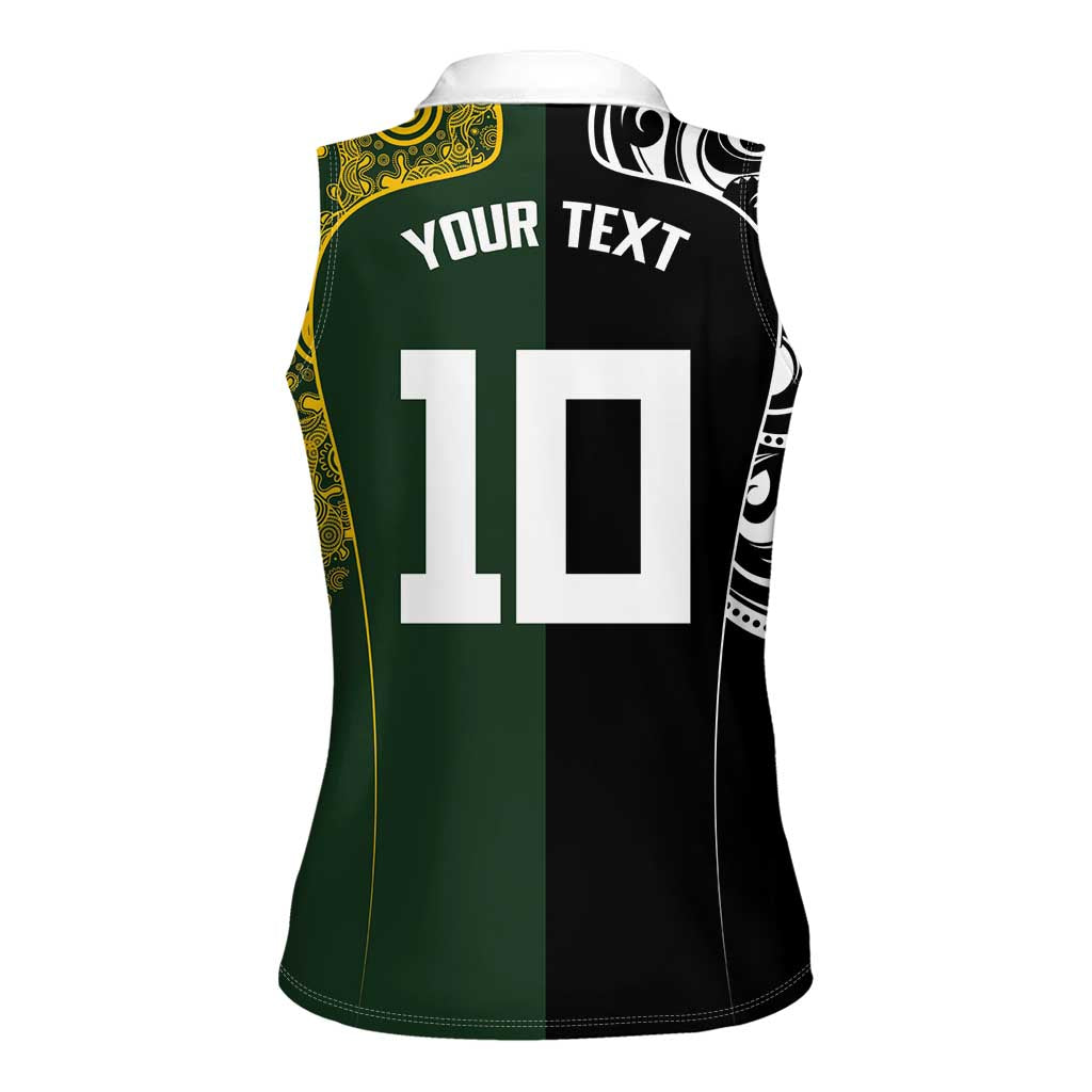 Aotearoa Australia Rugby Custom Women Sleeveless Polo Shirt Maori and Aboriginal Art Sporty Style - Polynesian Pride