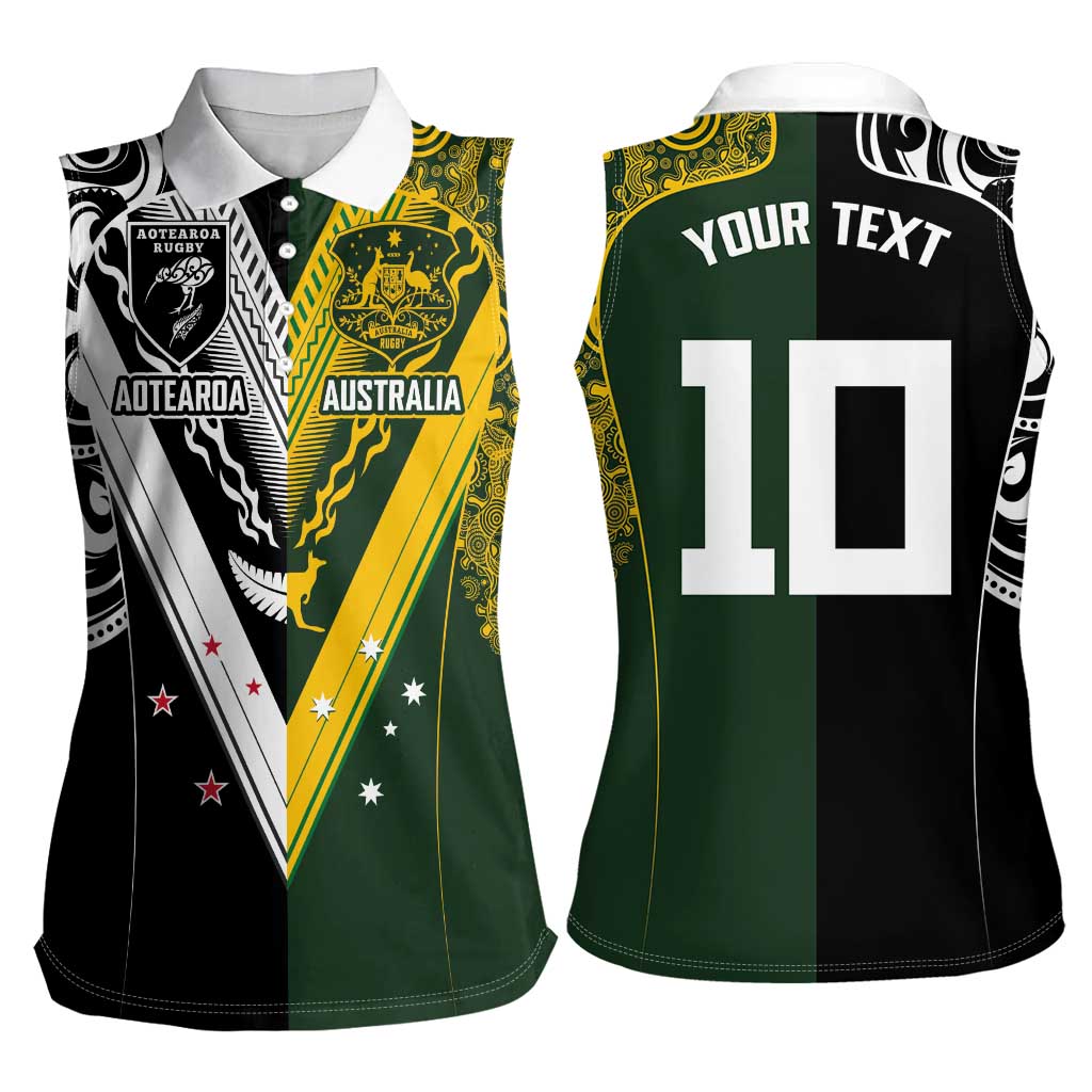 Aotearoa Australia Rugby Custom Women Sleeveless Polo Shirt Maori and Aboriginal Art Sporty Style - Polynesian Pride
