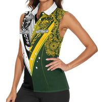 Aotearoa Australia Rugby Custom Women Sleeveless Polo Shirt Maori and Aboriginal Art Sporty Style - Polynesian Pride