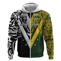 Aotearoa Australia Rugby Custom Zip Hoodie Maori and Aboriginal Art Sporty Style - Polynesian Pride