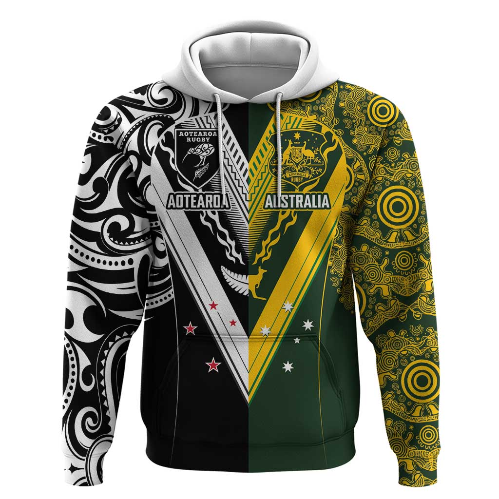 Aotearoa Australia Rugby Custom Zip Hoodie Maori and Aboriginal Art Sporty Style - Polynesian Pride