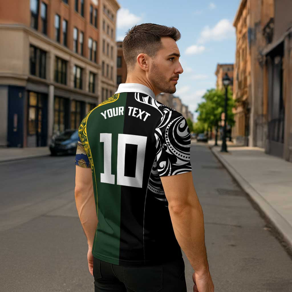 Aotearoa Australia Rugby Custom Zipper Polo Shirt Maori and Aboriginal Art Sporty Style - Polynesian Pride