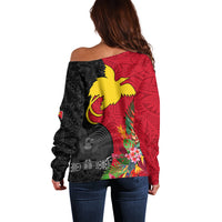 Papua New Guinea Off Shoulder Sweater Birds Of Paradise Mix Tropical Flower Polynesian Pattern LT03 - Polynesian Pride