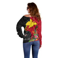 Papua New Guinea Off Shoulder Sweater Birds Of Paradise Mix Tropical Flower Polynesian Pattern LT03 - Polynesian Pride