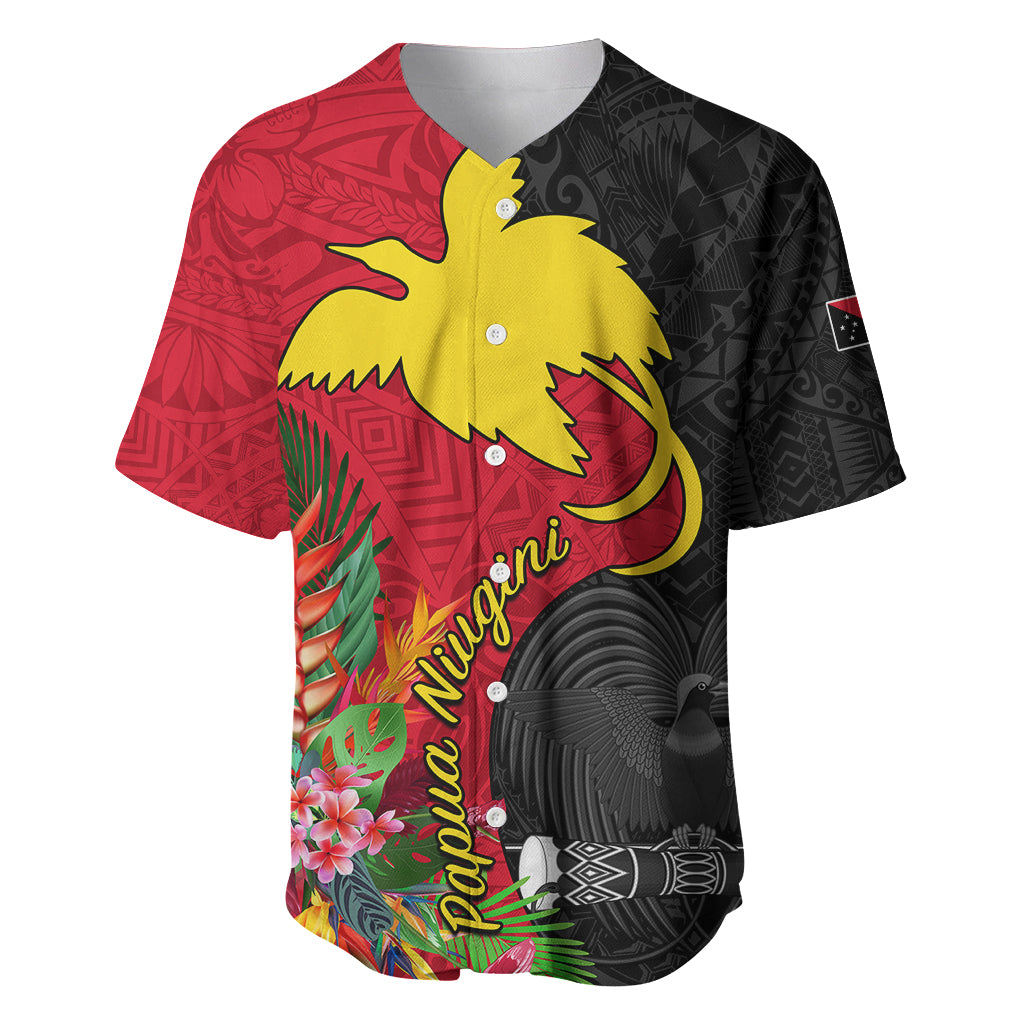 Custom Papua New Guinea Baseball Jersey Birds Of Paradise Mix Tropical Flower Polynesian Pattern LT03 Red - Polynesian Pride