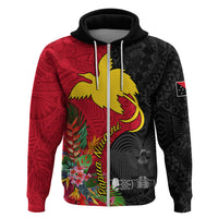 Custom Papua New Guinea Hoodie Birds Of Paradise Mix Tropical Flower Polynesian Pattern LT03 Zip Hoodie Red - Polynesian Pride