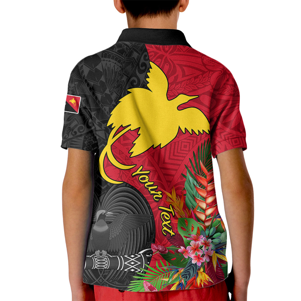 Custom Papua New Guinea Kid Polo Shirt Birds Of Paradise Mix Tropical Flower Polynesian Pattern LT03 - Polynesian Pride