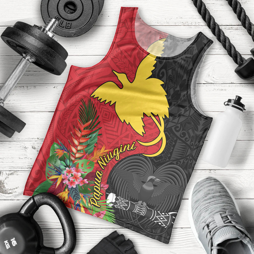 Custom Papua New Guinea Men Tank Top Birds Of Paradise Mix Tropical Flower Polynesian Pattern LT03 Red - Polynesian Pride