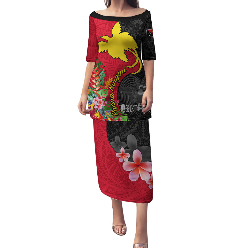 Custom Papua New Guinea Puletasi Birds Of Paradise Mix Tropical Flower Polynesian Pattern LT03 Long Dress Red - Polynesian Pride