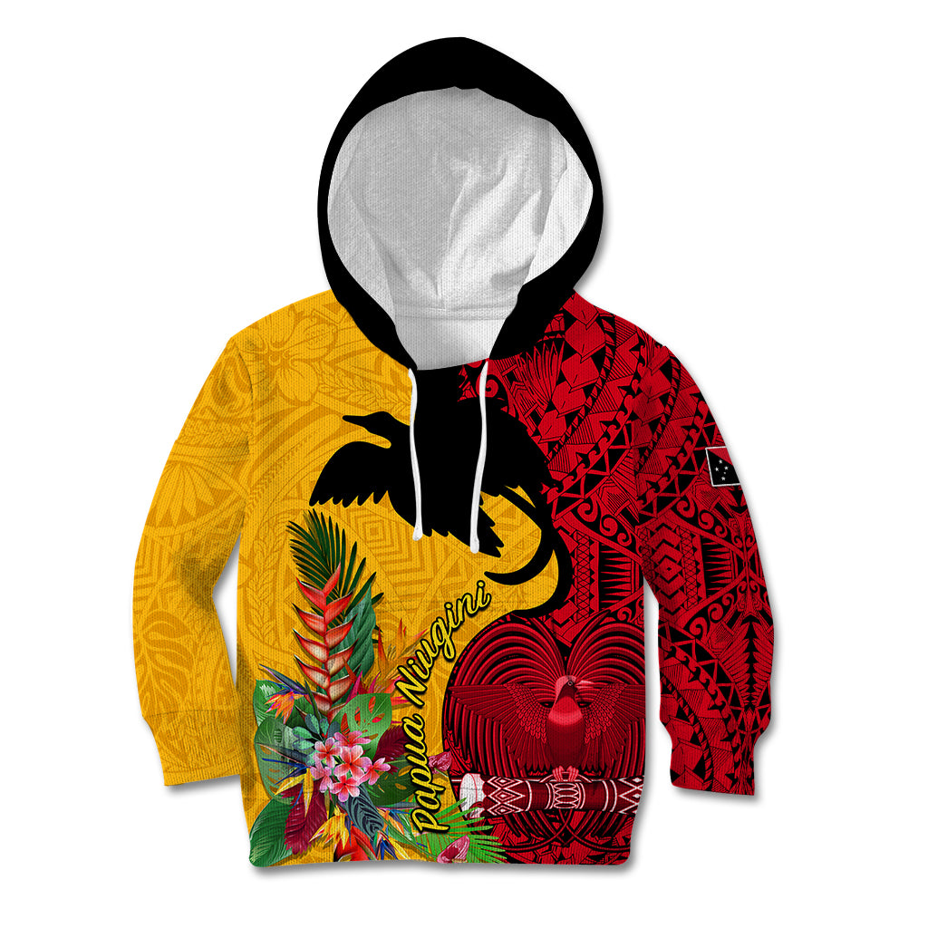 Papua New Guinea Kid Hoodie Birds Of Paradise Mix Tropical Flower Polynesian Pattern LT03 Hoodie Yellow - Polynesian Pride