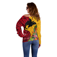 Papua New Guinea Off Shoulder Sweater Birds Of Paradise Mix Tropical Flower Polynesian Pattern LT03 - Polynesian Pride