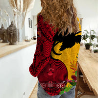 Papua New Guinea Women Casual Shirt Birds Of Paradise Mix Tropical Flower Polynesian Pattern LT03 - Polynesian Pride