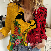 Custom Papua New Guinea Women Casual Shirt Birds Of Paradise Mix Tropical Flower Polynesian Pattern LT03 Female Yellow - Polynesian Pride