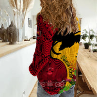 Custom Papua New Guinea Women Casual Shirt Birds Of Paradise Mix Tropical Flower Polynesian Pattern LT03 - Polynesian Pride