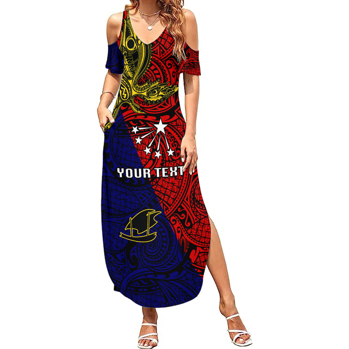 Custom Papua New Guinea Central Province Summer Maxi Dress PNG Birds Of Paradise Polynesian Arty Style LT03 Women Red - Polynesian Pride