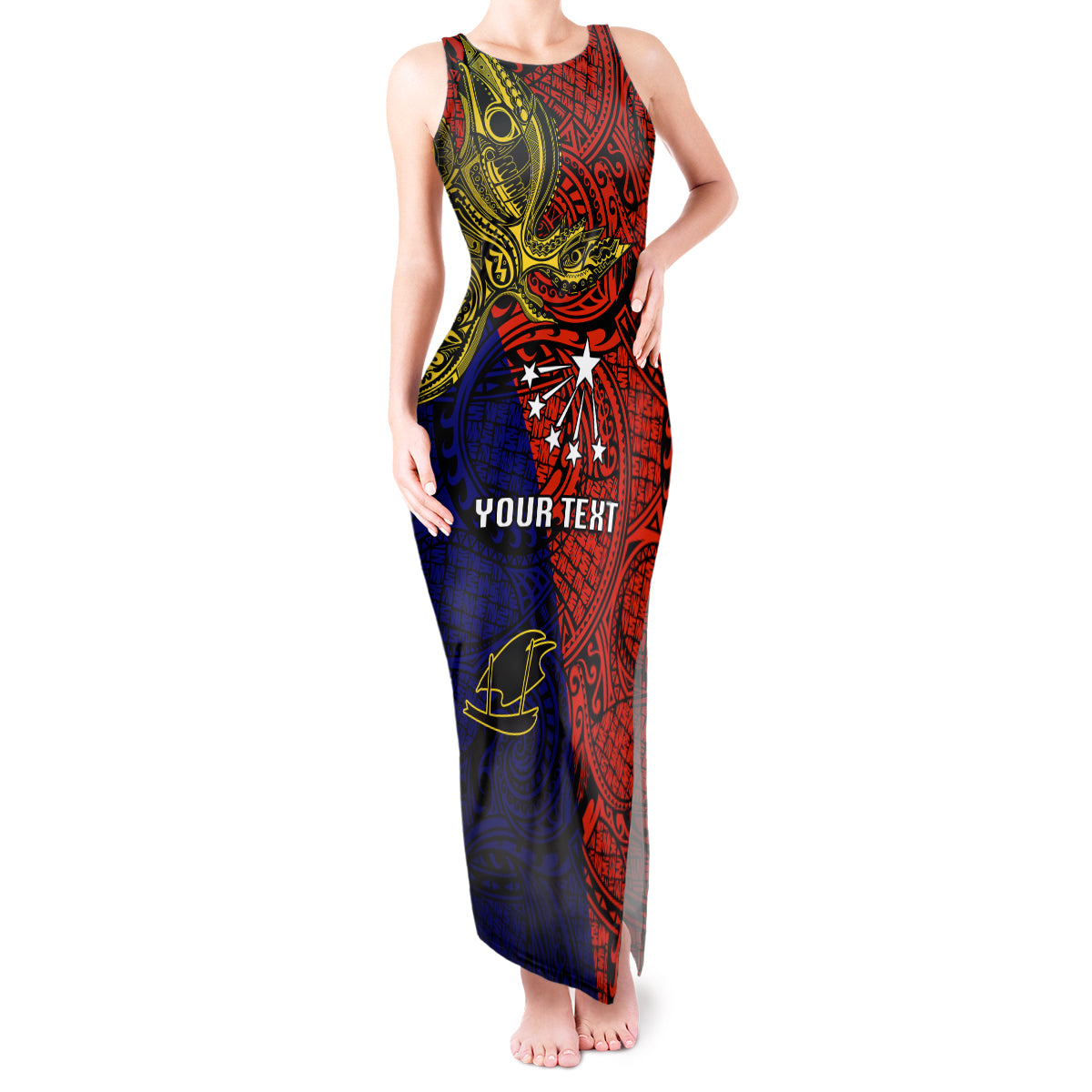 Custom Papua New Guinea Central Province Tank Maxi Dress PNG Birds Of Paradise Polynesian Arty Style LT03 Women Red - Polynesian Pride